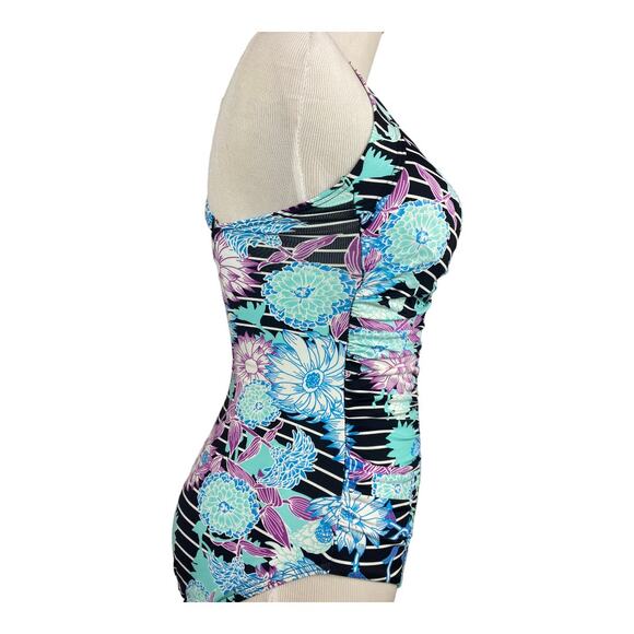 Sunseeker Womens D cup Underwire One Piece Blue Floral Swimsuit USA Size 8 - Picture 3 of 9